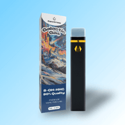 Verpackung des Canntropy 8-OH-HHC Vape Pen Galactic Gas mit 90% Qualität. Die Verpackung zeigt ein farbenfrohes, galaktisches Design mit einer Landschaft unter einem leuchtenden Nachthimmel. Enthält 1 ml 8-OH-HHC-Destillat mit würzigem, erdigem Aroma