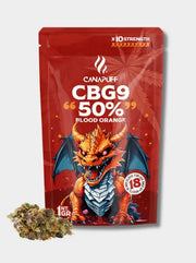 CBG9 Blüten Blood Orange 50% von Canapuff, aromatische Hanfblüten mit Zitrusaroma, THC unter 0,2%, HHC Kiosk Berlin