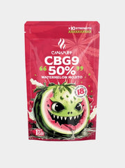 CBG9 Blüten Watermelon Mojito von Canapuff Verpackung 50 Prozent hochwertige Cannabis Alternative mit fruchtigem Wassermelonen Aroma