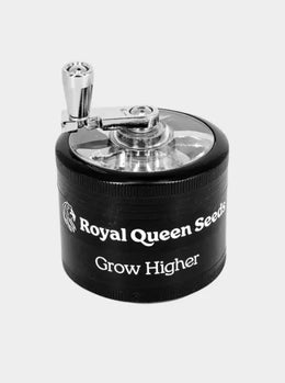 Metall Grinder mit Kurbel von Royal Queen Seeds schwarz hochwertiger Kräutergrinder robustes Zubehör