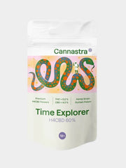 H4CBD Blüten Time Explorer von Cannastra Verpackung Durban Poison Premium Flowers 60 Prozent hochwertige Cannabis Alternative