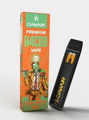 H4CBD Vape Agent Orange von Canapuff mit Verpackung und schwarzem Vape Gerät