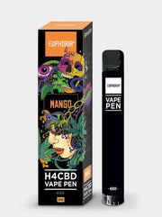 H4CBD Vape Pen Mango von Euphoria mit Verpackung und schwarzem Einweg Vape Gerät