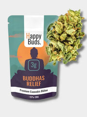 CBD Cannabis Blüten Buddhas relief von Happy Buds mit 15% CBG