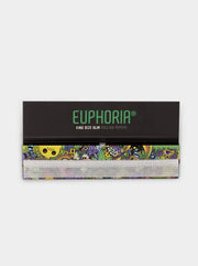 Euphoria King Size Slim Rolling Papers offen mit sichtbaren Blättchen extra dünn langsames Abbrennen hochwertiges Zubehör