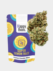 Super Lemon Haze Cannabis Blüten 3g Happy Buds Verpackung
