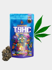 T9HC Blüten Deep High Effect von Canapuff 1g mit dichter Cannabisblüte und freigestellter Verpackung