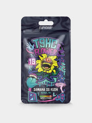 T9HC Flower Damiana OG Kush 1g von Euphoria Herbal Mix auffällige Verpackung starke Cannabisblüten